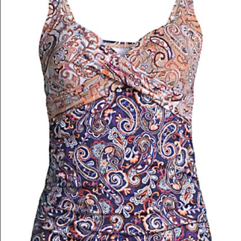 Land’s End Plus Two V-Neck wrap adjustable underwire tankini tops floral 22W 24W